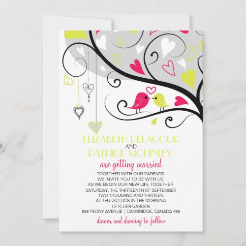 Colorful Whimsical Love Birds Wedding Invitation