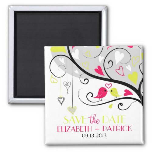 Colorful Whimsical Lovebirds Save the Date Magnet