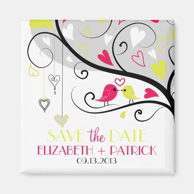 Colorful Whimsical Lovebirds Save the Date Magnet (Front)