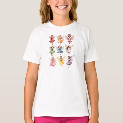 Colorful Whimsical Magical Cute Pixie Fairies Girl T_Shirt