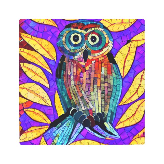 Colorful Whimsical Mosaic Owl Art (Front)
