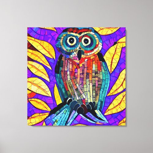 Colorful Whimsical Mosaic Owl Art Canvas Print