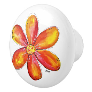 Colorful Whimsical Orange and Yellow Ceramic Knob