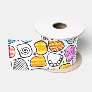 Colorful Whimsical Pattern Birthday & Holiday Satin Ribbon