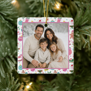 Colorful Whimsical Photo Christmas Ceramic Ornament