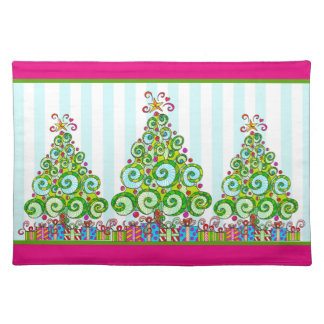 Colorful Whimsical Pink Green Christmas Placemat