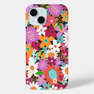 Colorful Whimsical Purple Spring Flowers Garden iPhone 15 Case