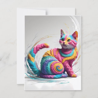 Colorful Whimsical Rainbow Cat Art Postcard