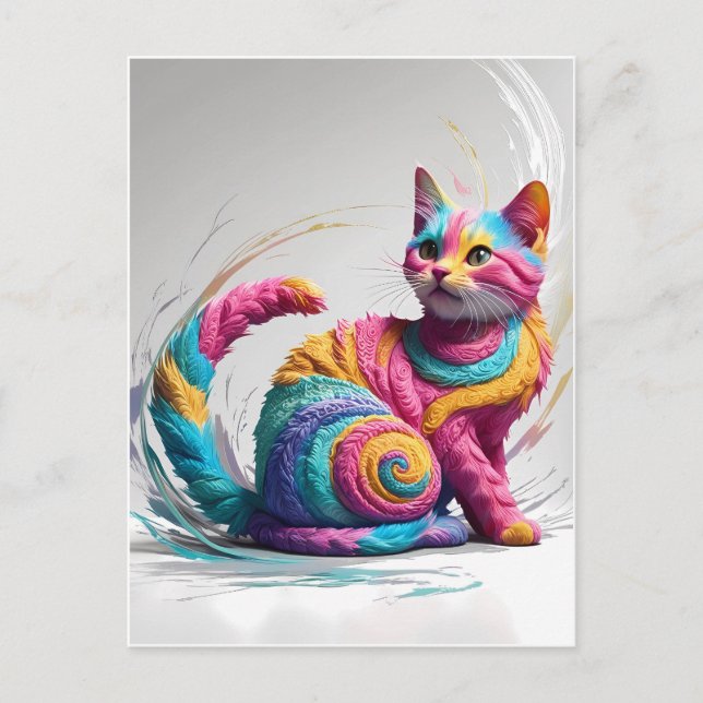 Colorful Whimsical Rainbow Cat Art Postcard (Front)