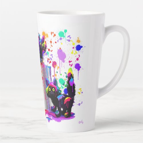 Colorful whimsical rainbow painted kitty cats  latte mug