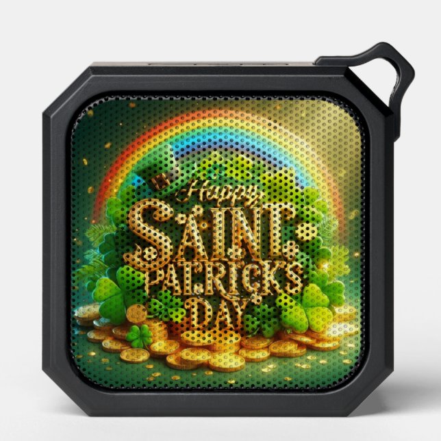 Colorful, whimsical Rainbow Saint Patrick's Day Bluetooth Speaker (Front)