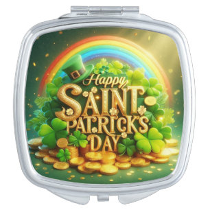 Colorful, whimsical Rainbow Saint Patrick's Day Compact Mirror