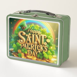 Colorful, whimsical Rainbow Saint Patrick's Day Metal Lunch Box