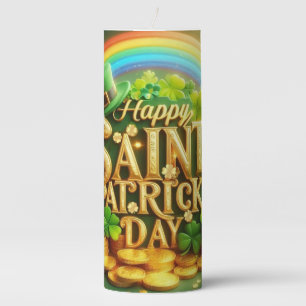Colorful, whimsical Rainbow Saint Patrick's Day Pillar Candle