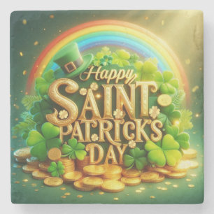 Colorful, whimsical Rainbow Saint Patrick's Day Stone Coaster