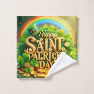 Colorful, whimsical Rainbow Saint Patrick's Day Wash Cloth