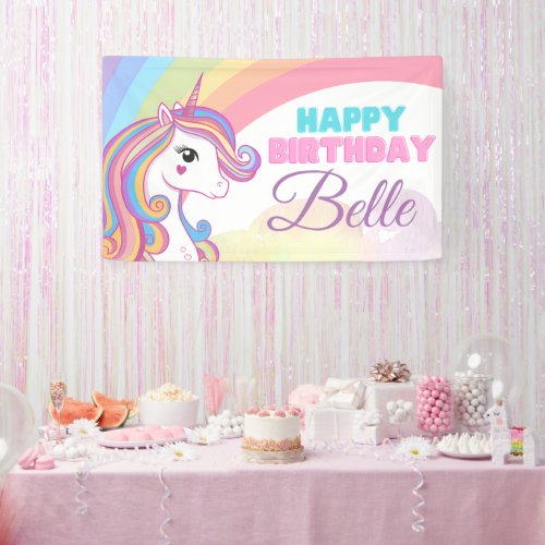 Colorful Whimsical Rainbow Unicorn Birthday Banner