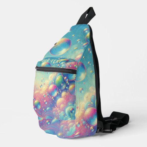 Colorful Whimsical Sky Bubbles Your Text Sling Bag