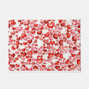 Colorful Whimsical Small Hearts Red Pink White Doormat