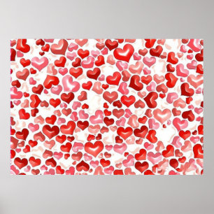 Colorful Whimsical Small Hearts Red Pink White  Poster