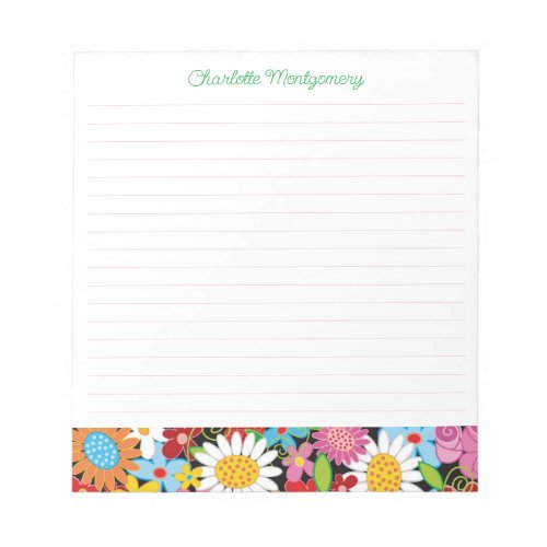 Colorful Whimsical Spring Flowers Garden Blooms Notepad