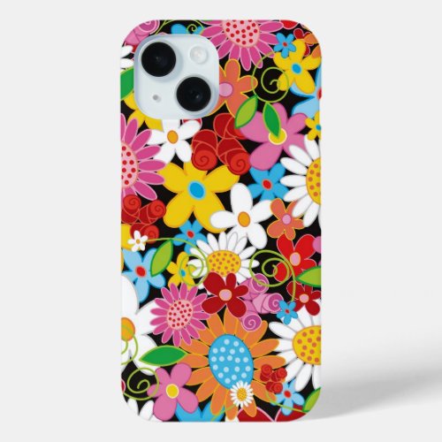 Colorful Whimsical Spring Flowers Garden Girly iPhone 15 Case