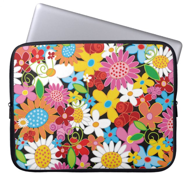 Colorful Whimsical Spring Flowers Garden Girly Laptop Sleeve (Front)
