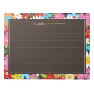 Colorful Whimsical Spring Flowers Garden Notepad