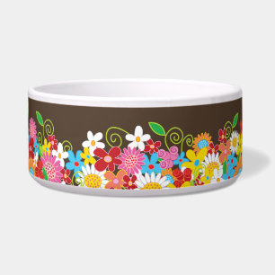 Colorful Whimsical Spring Flowers Garden Pet Bowl