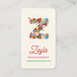 Colorful Whimsical Spring Flowers Z Monogram Name Business Card