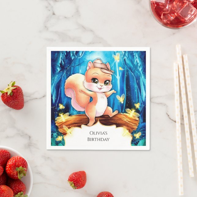Colorful Whimsical Squirrel Birthday Napkins (Insitu)