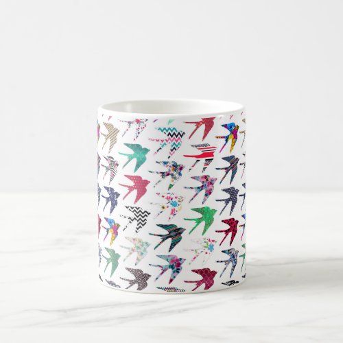 Colorful whimsical  swallow birds pattern coffee mug