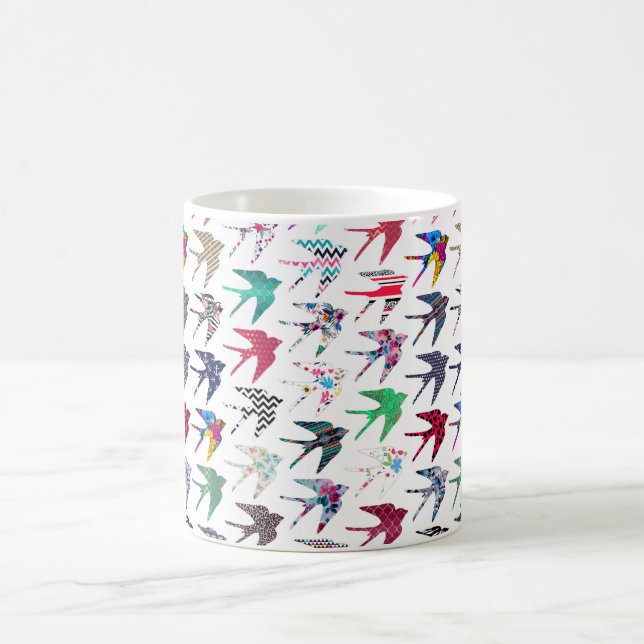 Colorful whimsical  swallow birds pattern coffee mug (Center)