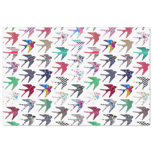 Colorful whimsical  swallow birds pattern tissue paper