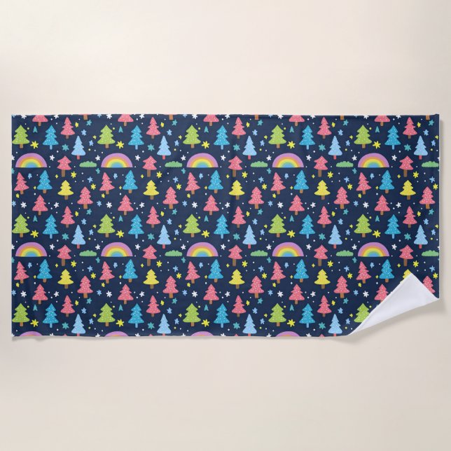 Colorful Whimsical Tree Beach Towel (Front)