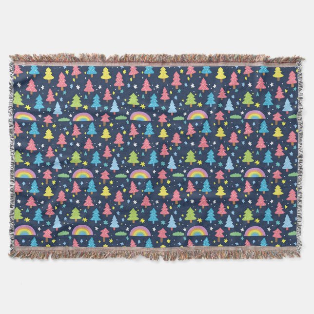 Colorful Whimsical Tree Throw Blanket (Front)