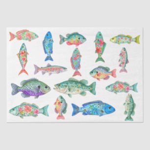Colorful Whimsical Watercolor Floral Fish Tissue Paper