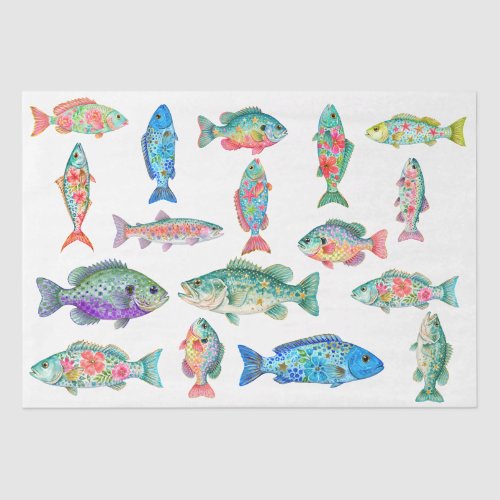 Colorful Whimsical Watercolor Floral Fish Tissue Paper
