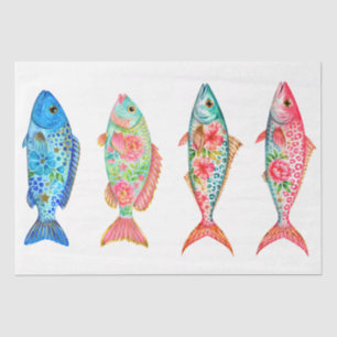 Colorful Whimsical Watercolor Floral Fish Tissue Paper