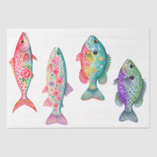 Colorful Whimsical Watercolor Floral Fish Tissue Paper