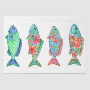 Colorful Whimsical Watercolor Floral Fish Tissue Paper