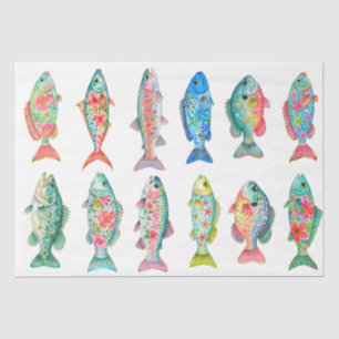 Colorful Whimsical Watercolor Floral Fish Tissue Paper