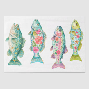 Colorful Whimsical Watercolor Floral Fish Tissue Paper