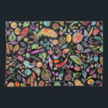 Colorful Whimsical Watercolor Fruits Veggies Black Kitchen Towel<br><div class="desc">Enjoy this whimsical watercolor fruits and veggies pattern with this colorful towel. You can always add your own text. Let me know if you'd like something custom made. If you buy it, thank you! Be sure to share a pic on Instagram of it in action and tag me @shoshannahscribbles :)...</div>