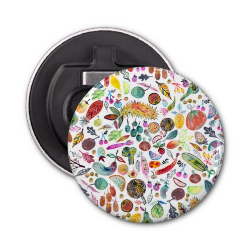 Colorful Whimsical Watercolor Fruits Veggies Bottle Opener