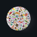Colorful Whimsical Watercolor Fruits Veggies Button<br><div class="desc">Enjoy this whimsical watercolor fruits and veggies pattern with this colorful button. You can always add your own text. Let me know if you'd like something custom made. If you buy it, thank you! Be sure to share a pic on Instagram of it in action and tag me @shoshannahscribbles :)...</div>