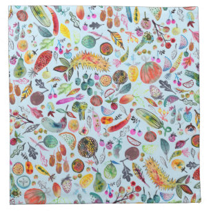 Colorful Whimsical Watercolor Fruits Veggies Cloth Napkin