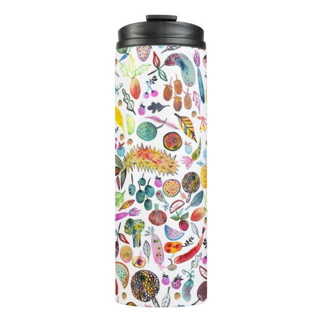 Colorful Whimsical Watercolor Fruits Veggies Thermal Tumbler (Front)