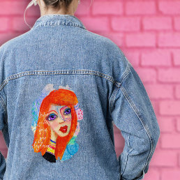 Colorful Whimsical Woman Inspirational Quote Cute  Denim Jacket