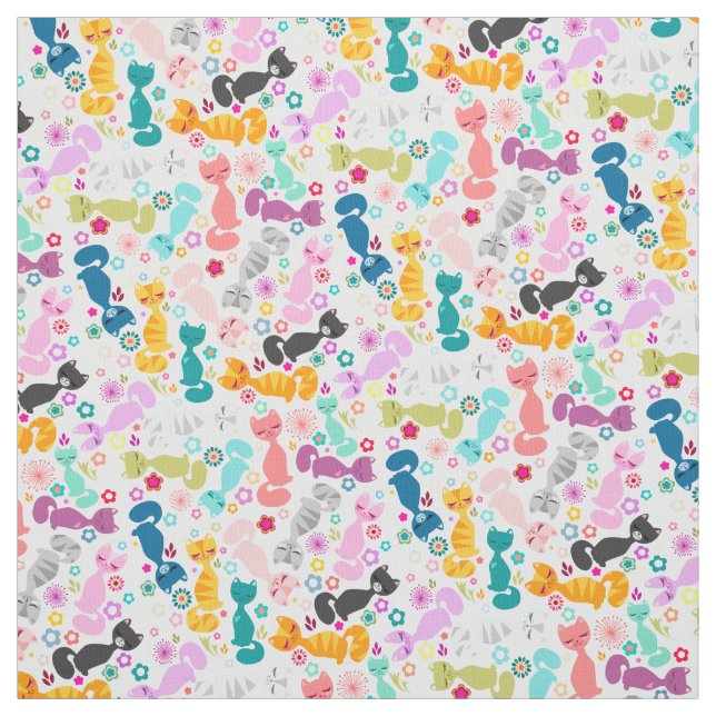 Colorful Whimsy Kitties Fabric (Swatch)